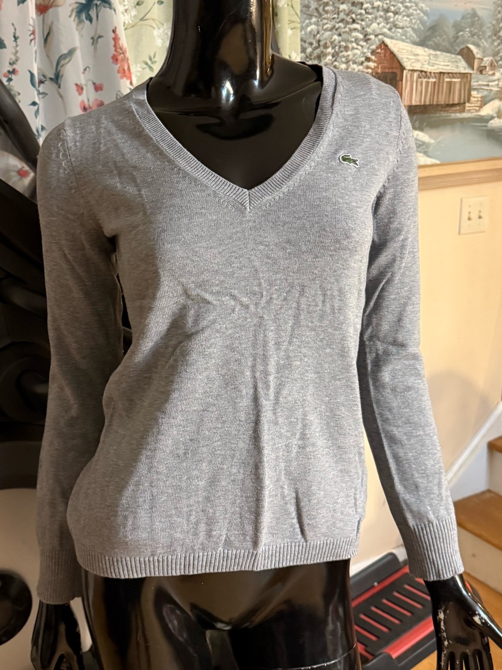 Lacoste Women's Light Gray V-Neck Sweater